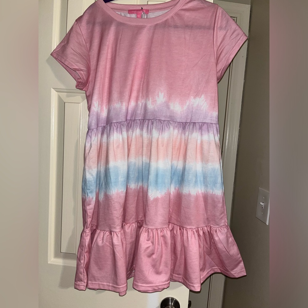 Simply Southern Pink Tie Dye Ruffle Dress - Picture 1 of 8